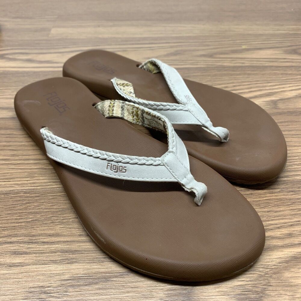 Flojos Thong Flip Flops Women's size 10 Braided Strap Brown/ivory
